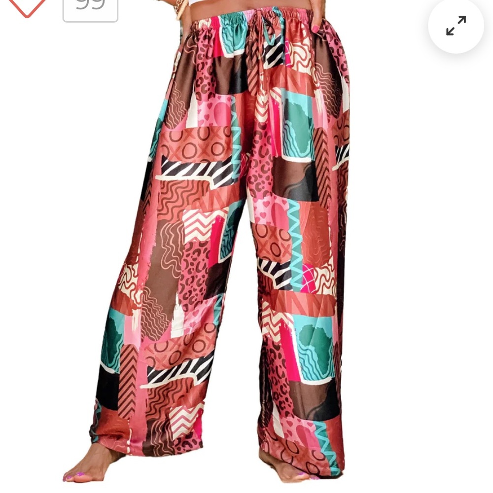 Izzy & Liv Satin Women’s Wide-Leg Sleep Pants in Multi-Color Patchwork Print